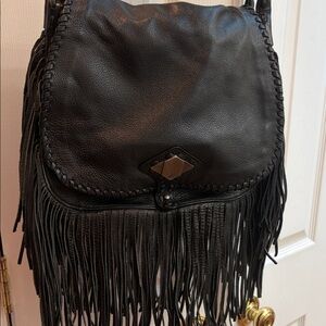 Rachel Zoe Black Leather Fringe Crossbody Bag